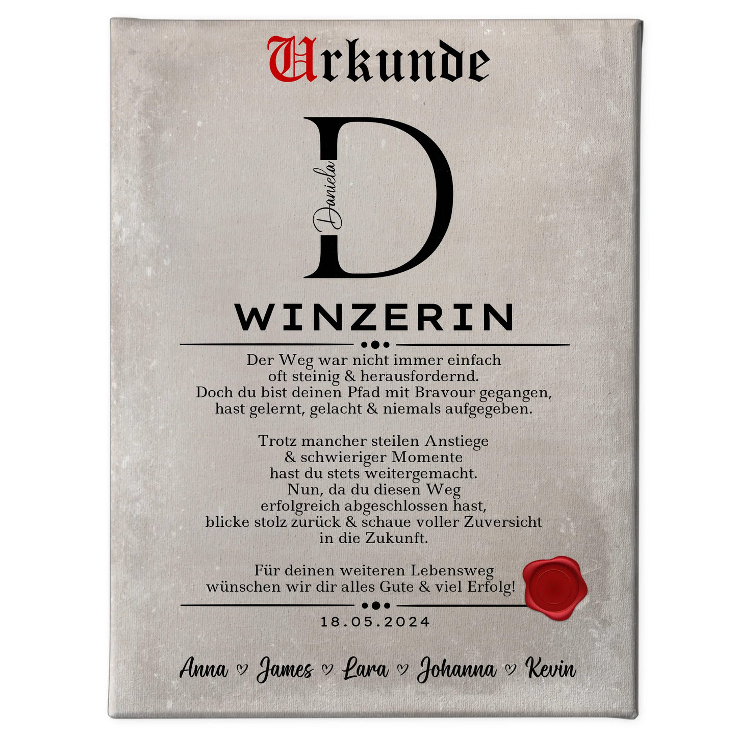 Geschenk Zum Abschluss Ausbildung Winzerin Leinwand Urkunde 1