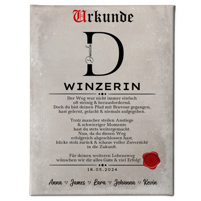 Geschenk Zum Abschluss Ausbildung Winzerin Leinwand Urkunde 1