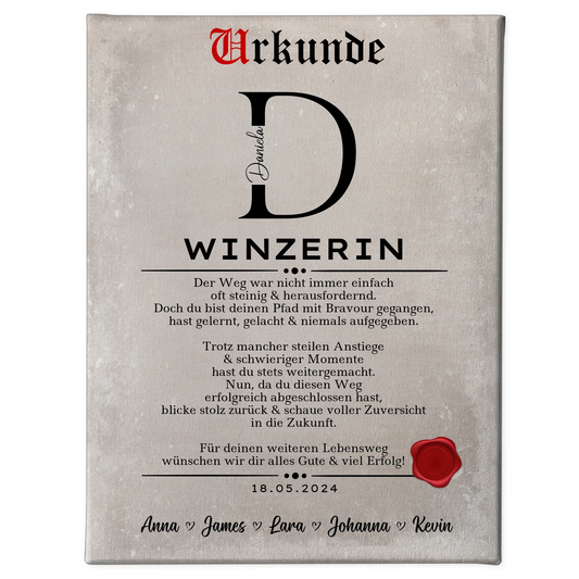 Geschenk Zum Abschluss Ausbildung Winzerin Leinwand Urkunde 1