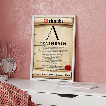 Geschenk Zum Abschluss Ausbildung Trainerin Poster Urkunde