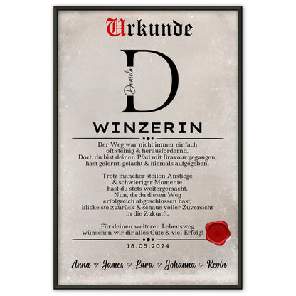 Geschenk Zum Abschluss Ausbildung Winzerin Poster Urkunde