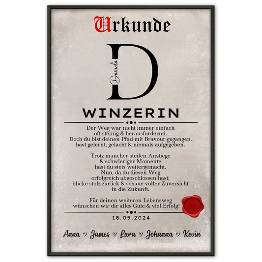 Geschenk Zum Abschluss Ausbildung Winzerin Poster Urkunde