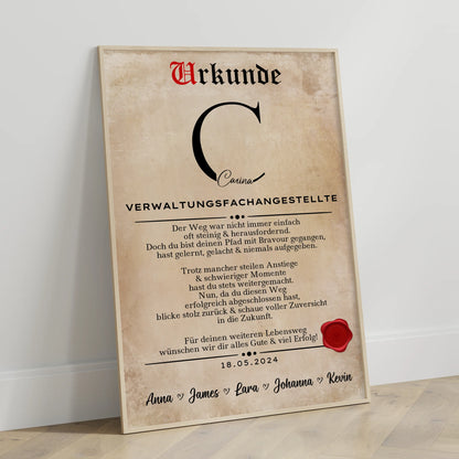 Ausbildungsabschluss Geschenk Verwaltungsfachangestellte Poster Urkunde personalisiert