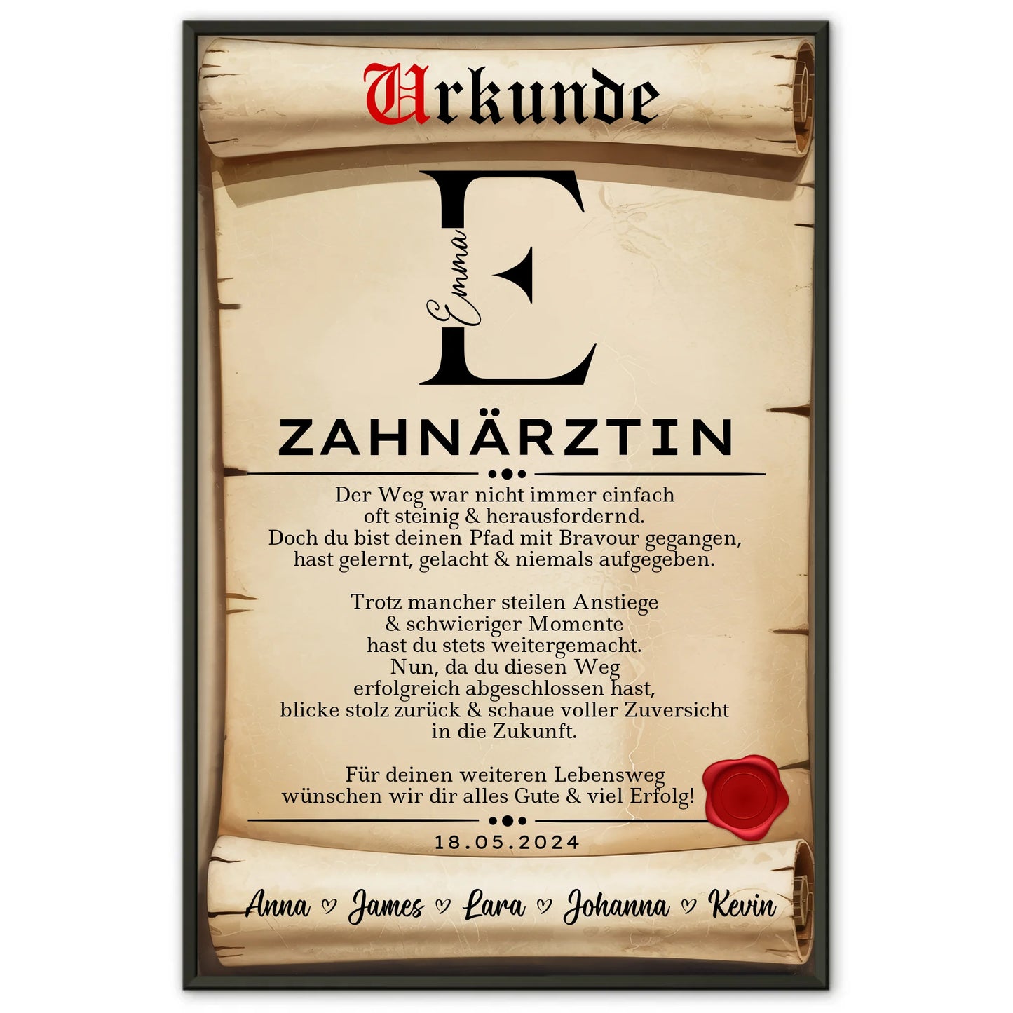 Geschenk Abschluss Ausbildung Zahnärztin Poster Urkunde