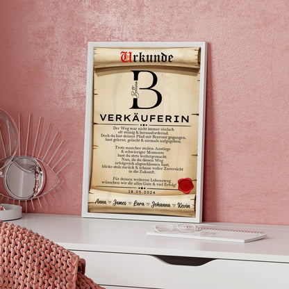 Poster Urkunde Geschenk Abschluss Ausbildung Verkäuferin