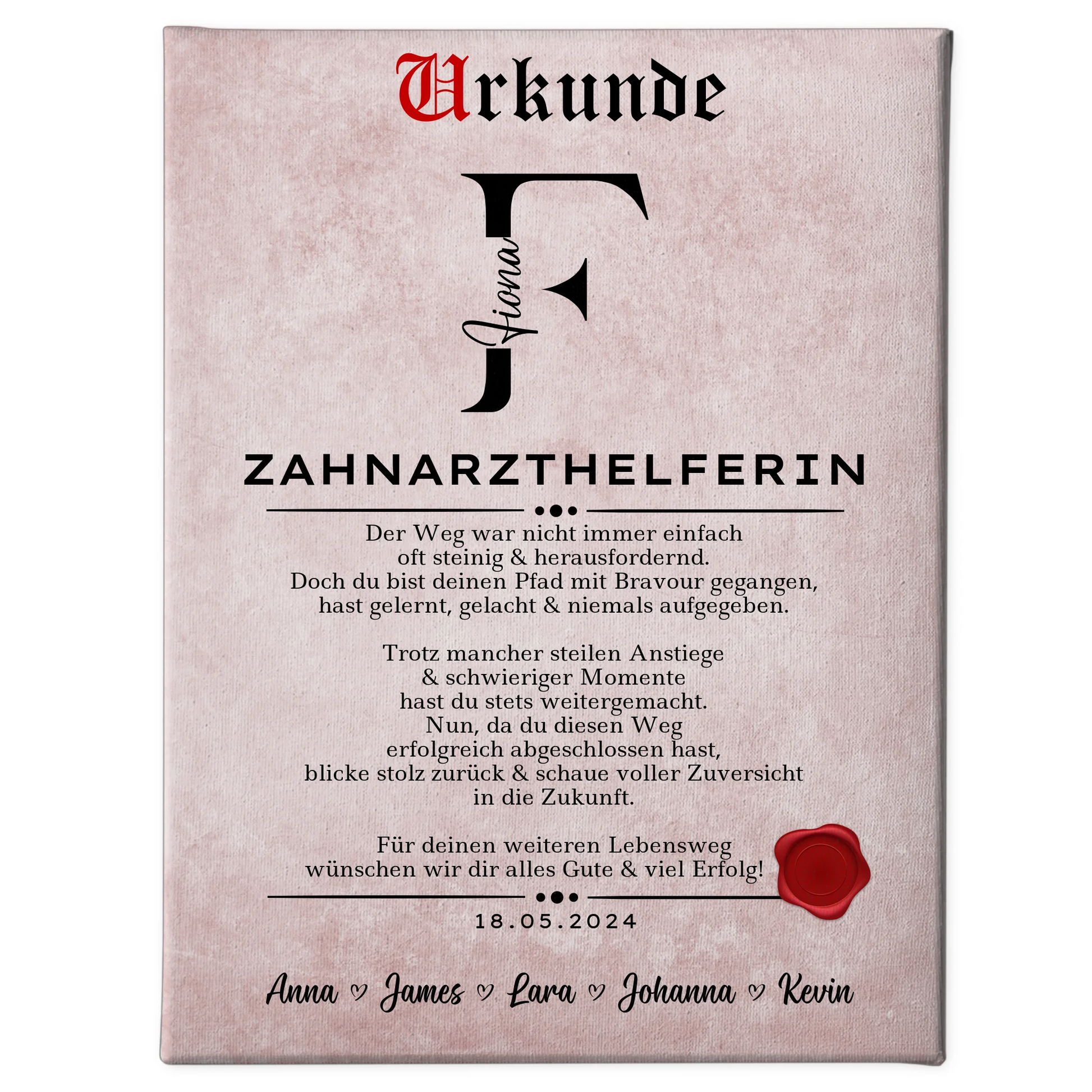 Ausbildungsabschluss Geschenk Zahnarzthelferin Leinwand Urkunde 1