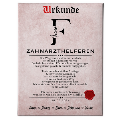 Ausbildungsabschluss Geschenk Zahnarzthelferin Leinwand Urkunde 1