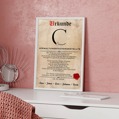 Ausbildungsabschluss Geschenk Verwaltungsfachangestellte Poster Urkunde personalisiert