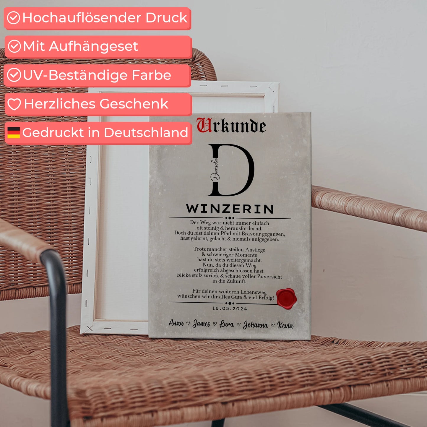 Geschenk Zum Abschluss Ausbildung Winzerin Leinwand Urkunde 5