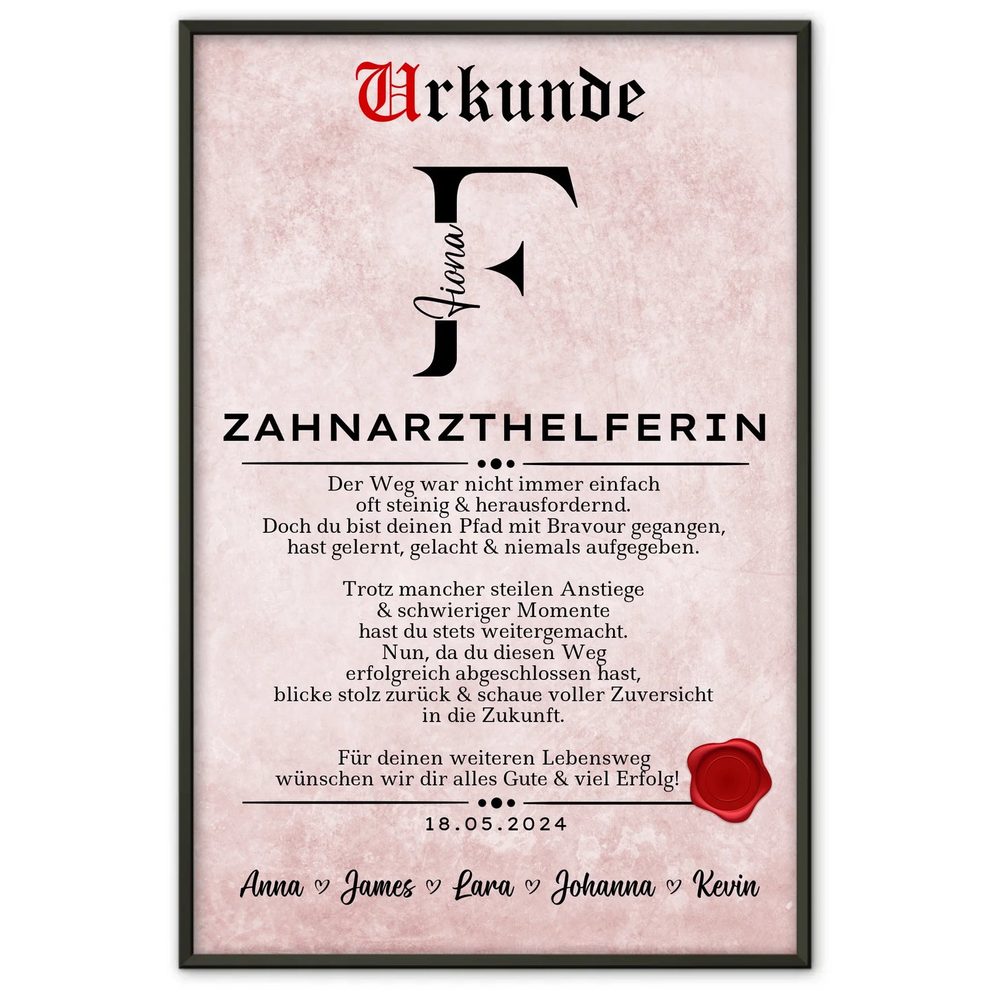 Personalisiertes Ausbildungsabschluss Geschenk Zahnarzthelferin Poster Urkunde
