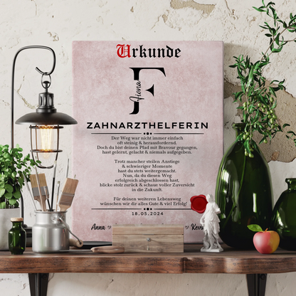 Ausbildungsabschluss Geschenk Zahnarzthelferin Leinwand Urkunde 3