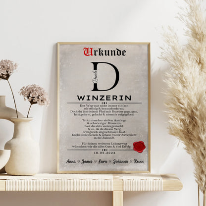 Geschenk Zum Abschluss Ausbildung Winzerin Poster Urkunde