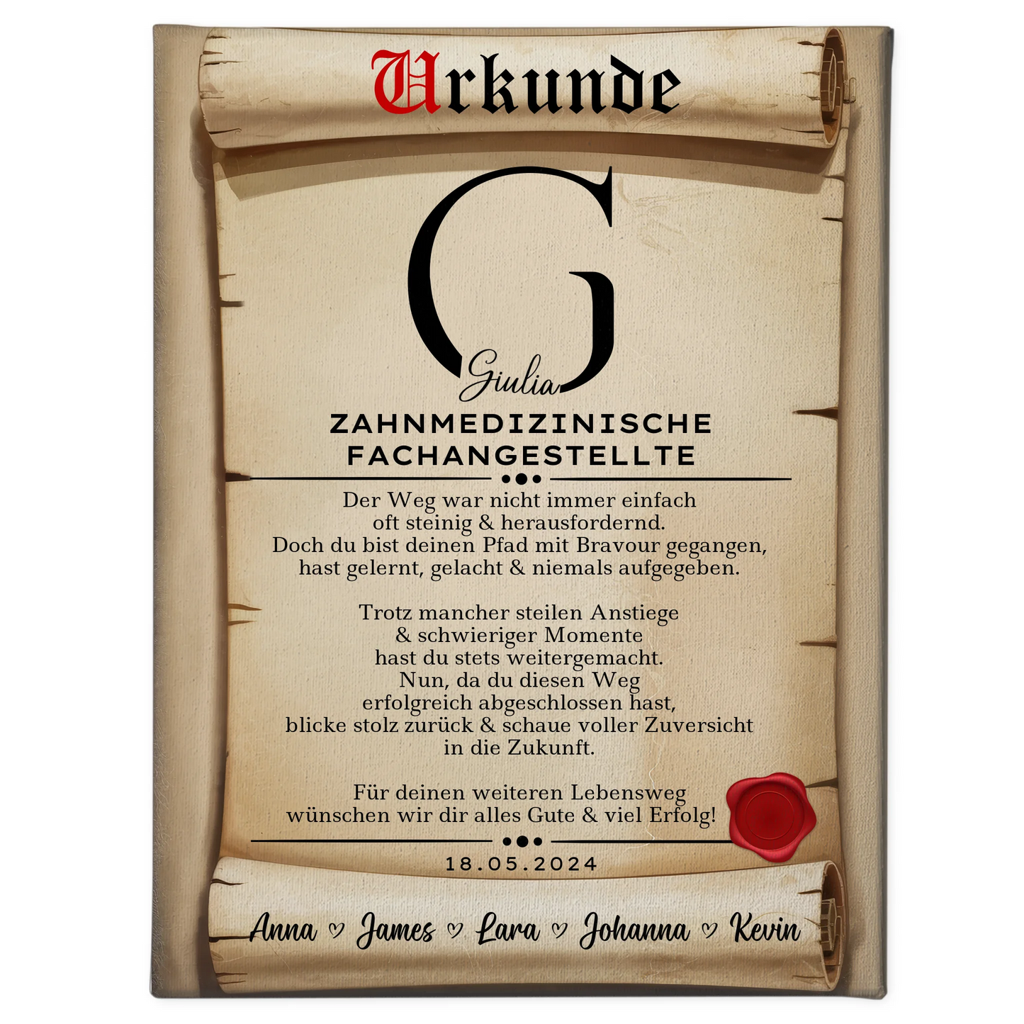 Geschenk Zum Abschluss Ausbildung Zahnmedizinische Fachangestellte Leinwand Urkunde 1