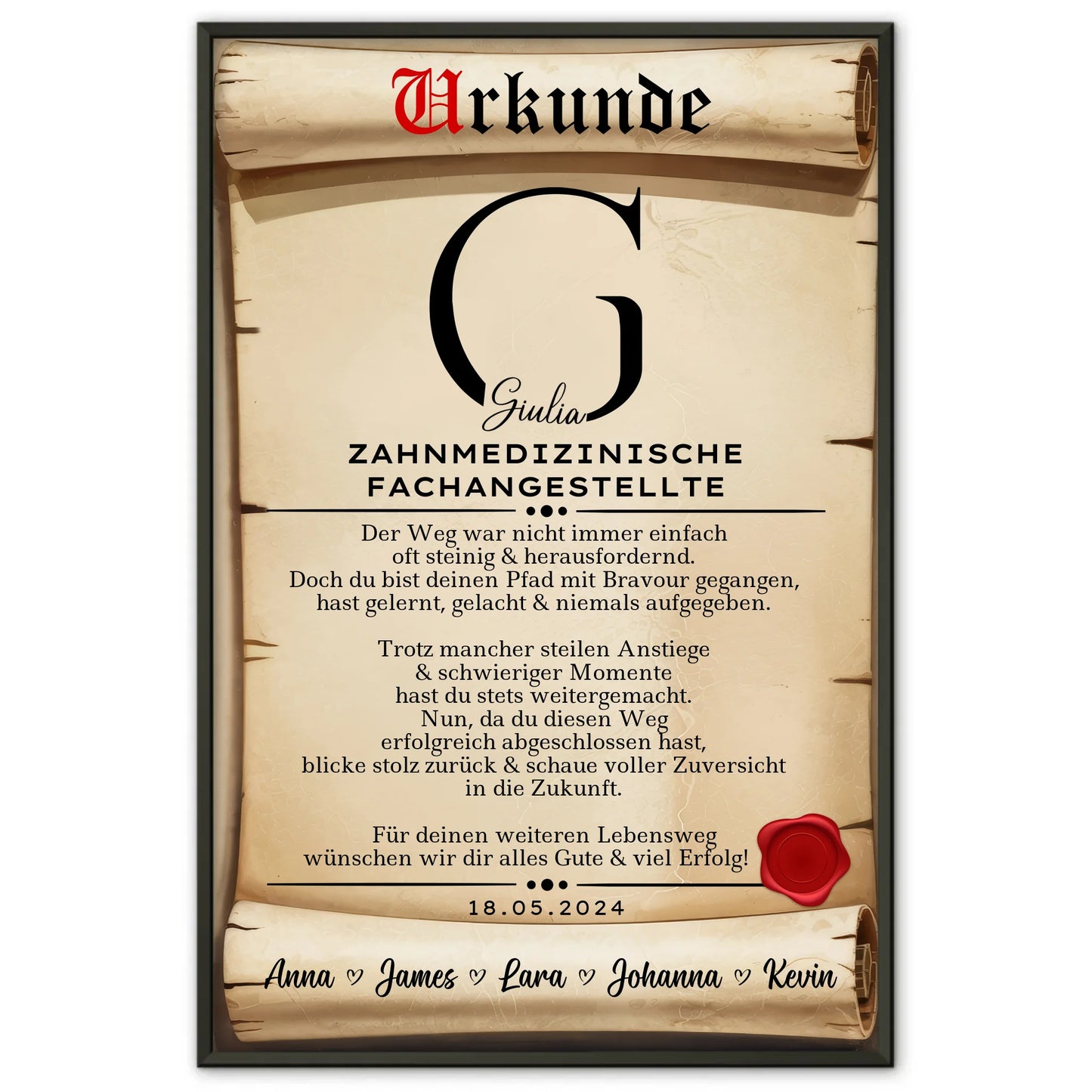 Geschenk Zum Abschluss Ausbildung Zahnmedizinische Fachangestellte Poster Urkunde
