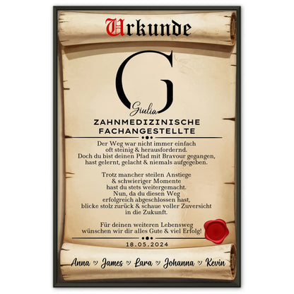 Geschenk Zum Abschluss Ausbildung Zahnmedizinische Fachangestellte Poster Urkunde
