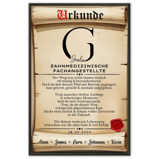 Geschenk Zum Abschluss Ausbildung Zahnmedizinische Fachangestellte Poster Urkunde