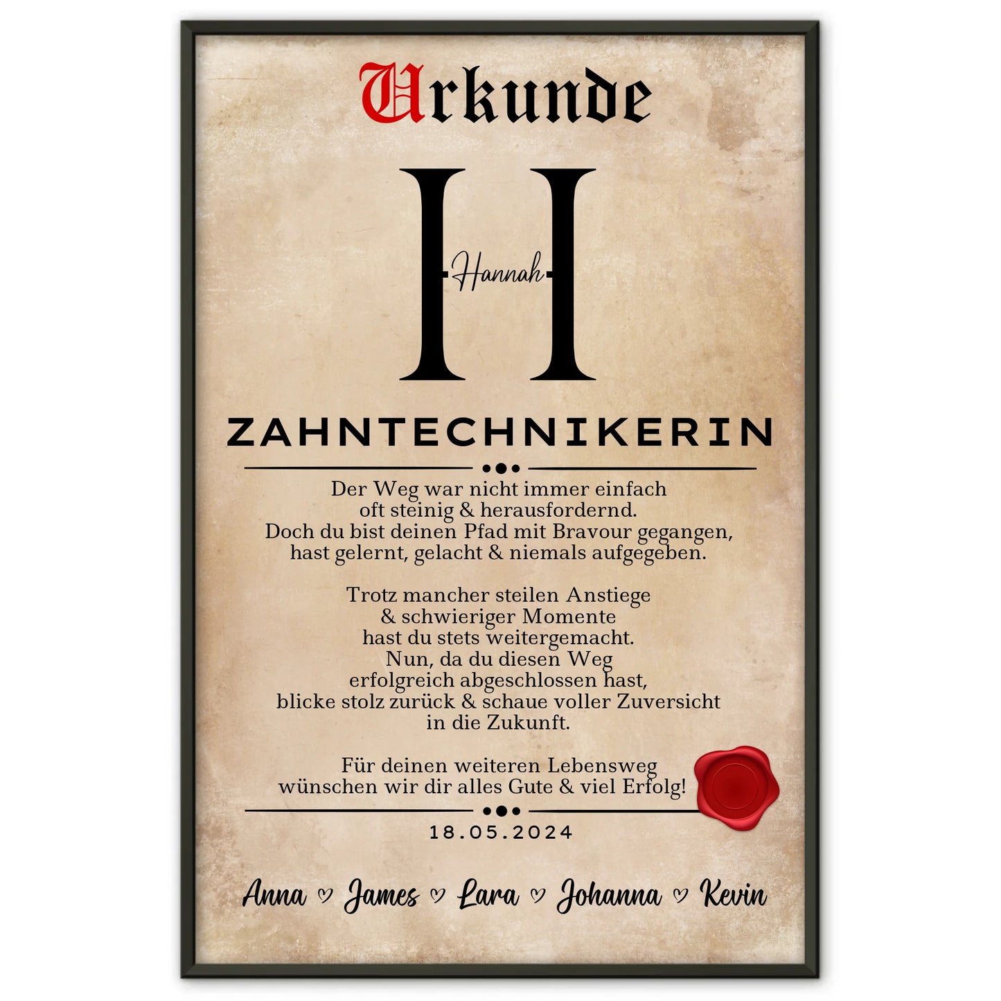 Geschenk Abschluss Ausbildung ZahntechnikerinPoster Urkunde