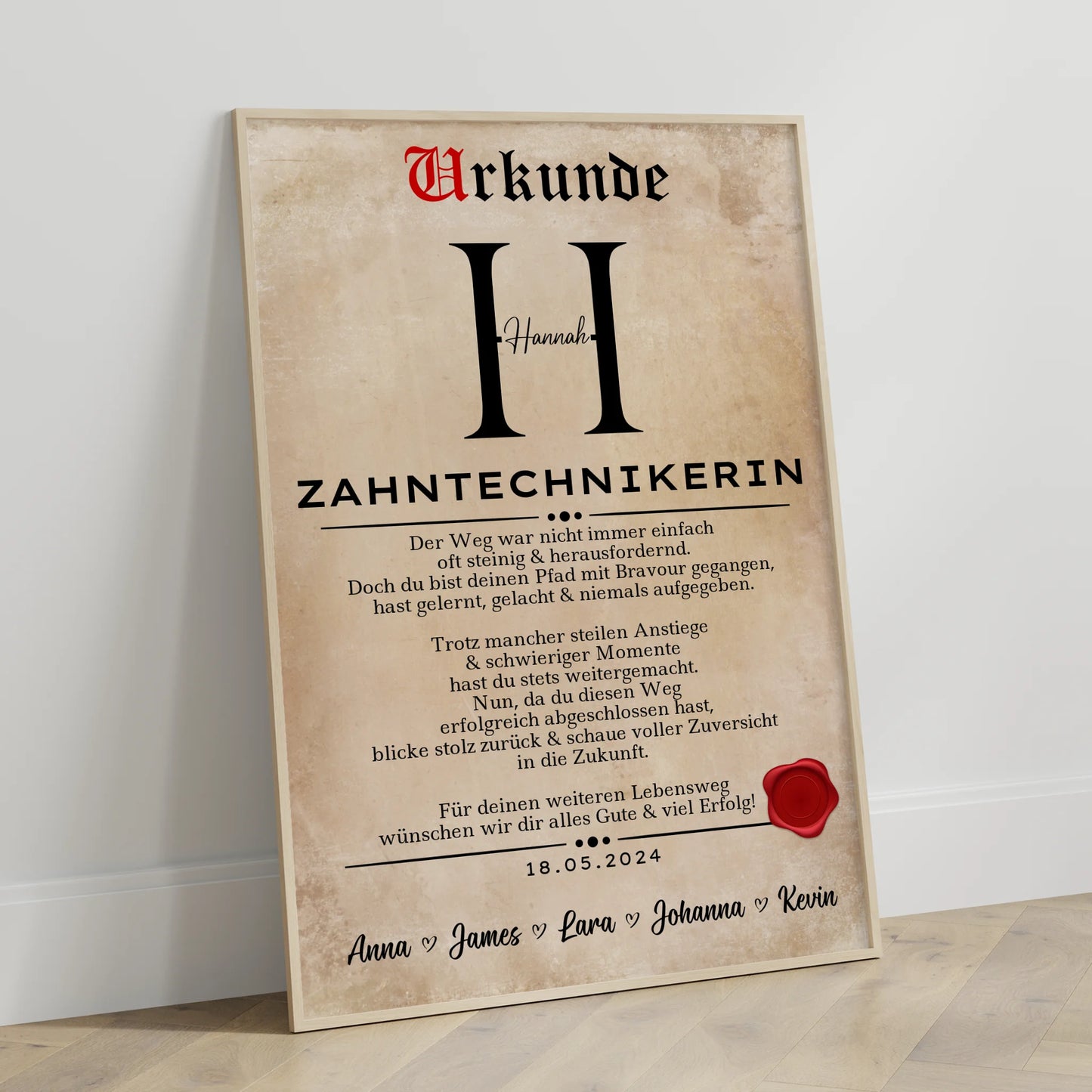 Geschenk Abschluss Ausbildung ZahntechnikerinPoster Urkunde
