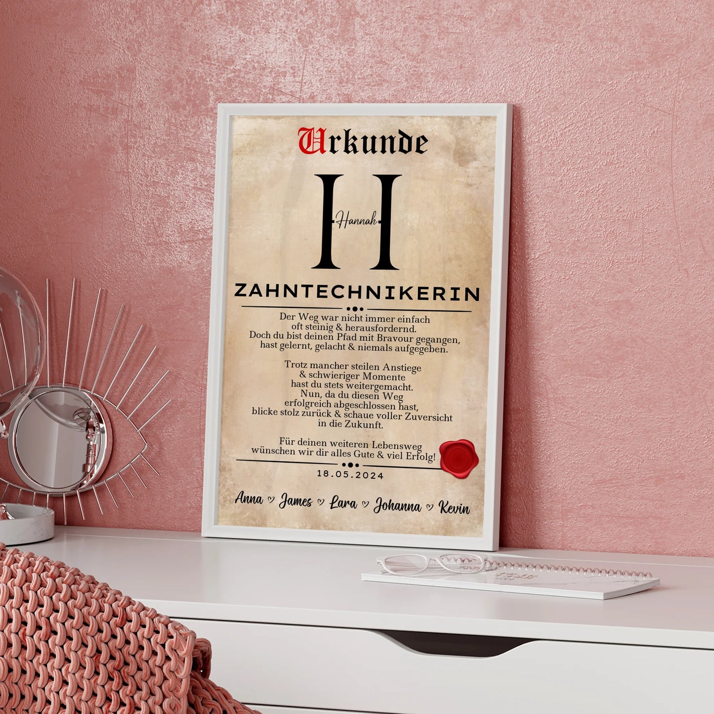 Geschenk Abschluss Ausbildung ZahntechnikerinPoster Urkunde