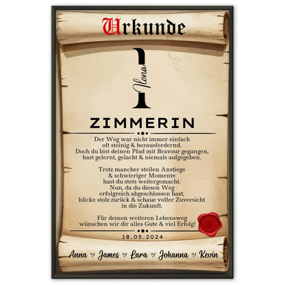 Poster Urkunde Ausbildungsabschluss Geschenk Zimmerin
