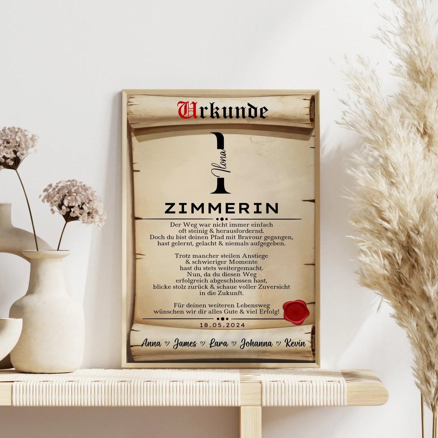 Poster Urkunde Ausbildungsabschluss Geschenk Zimmerin