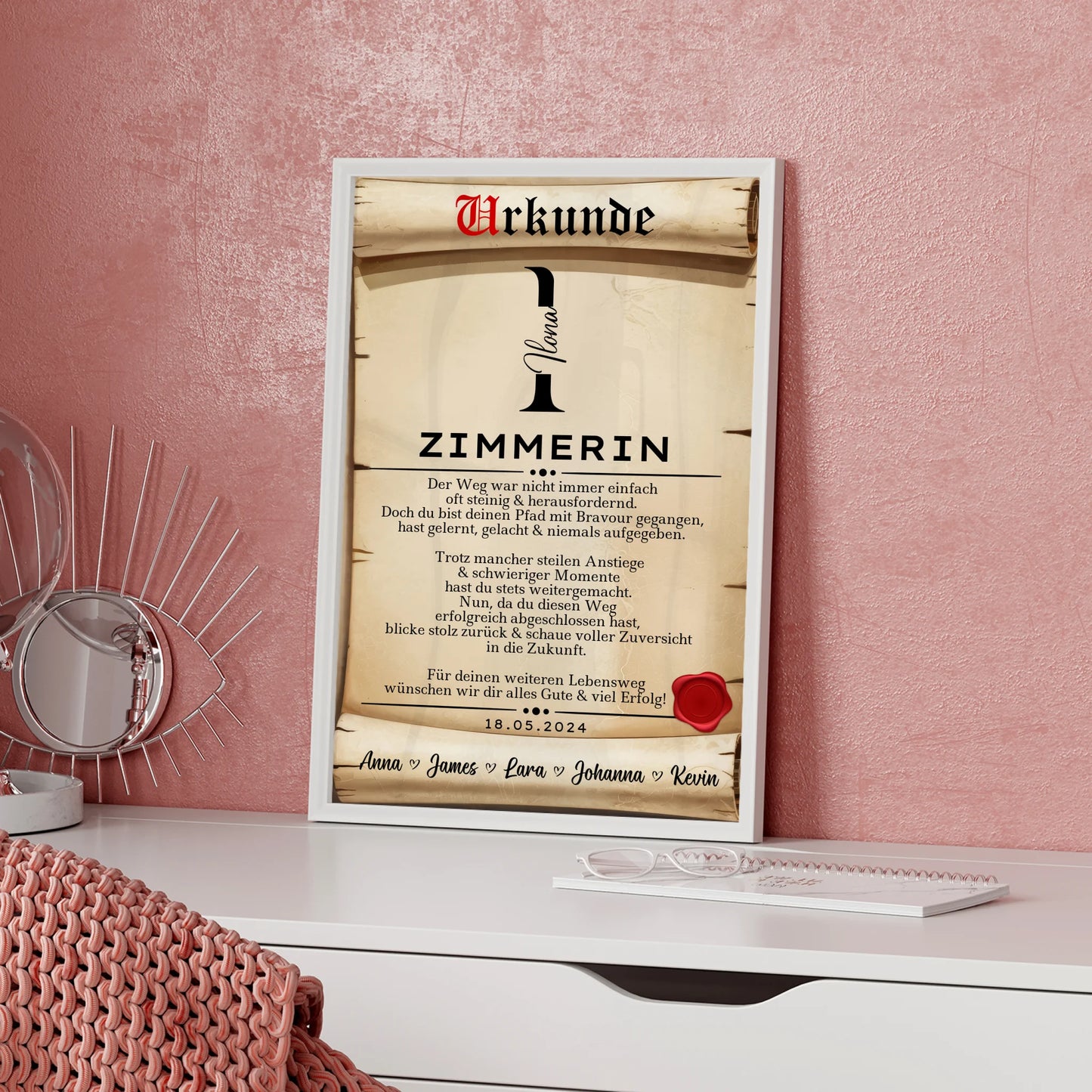 Poster Urkunde Ausbildungsabschluss Geschenk Zimmerin