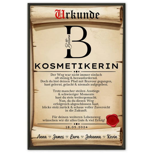 Geschenk Abschluss Ausbildung Kosmetikerin Poster Urkunde