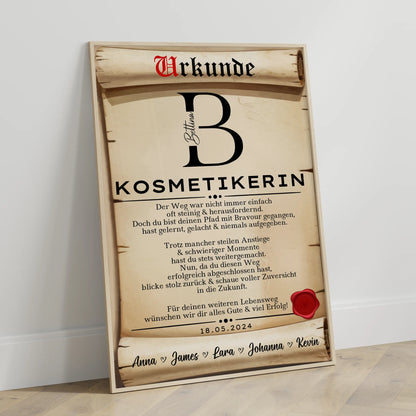 Geschenk Abschluss Ausbildung Kosmetikerin Poster Urkunde