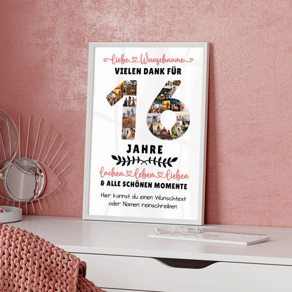 Personalisiertes Poster 16 Geburtstag Für Tochter Sohn Schwester Bruder Nichte & Neffe