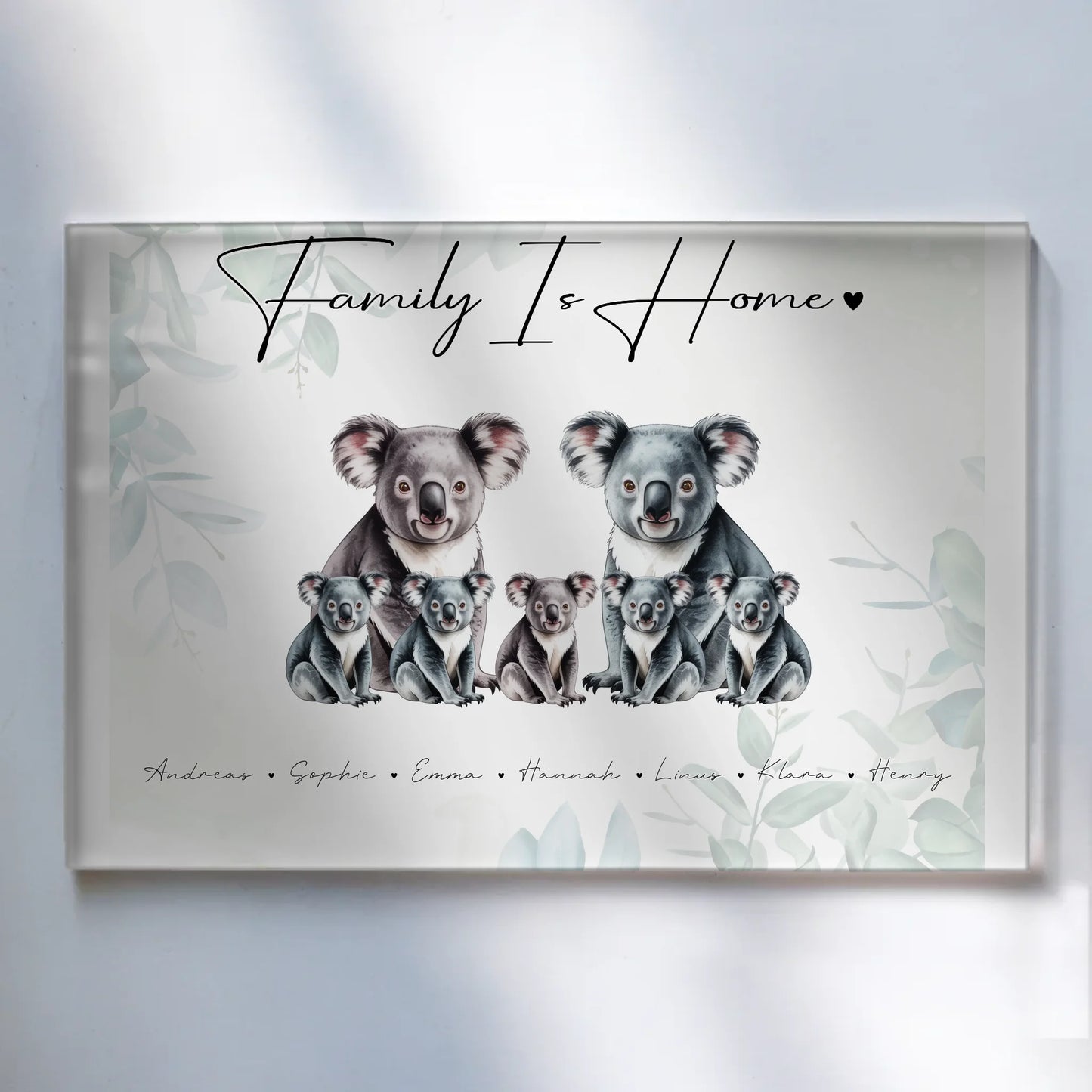 Acrylglas Bild Personalisiert Koala Familienporträt Geschenk für Oma Opa Mama Papa