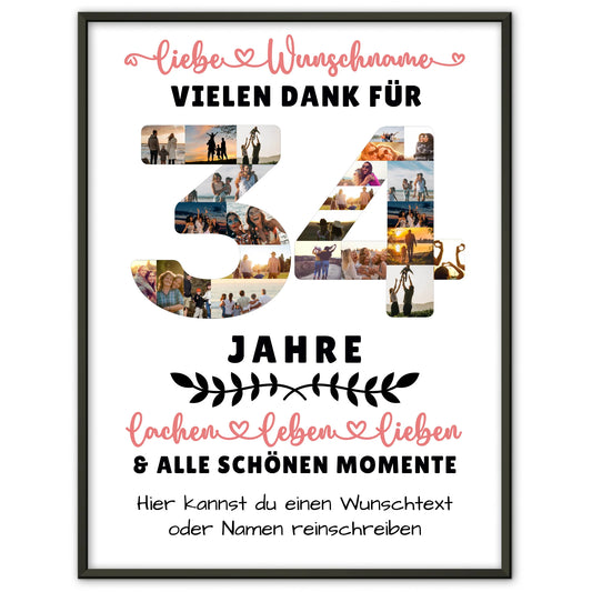 Personalisiertes Poster 34 Geburtstag Für Tochter Sohn Schwester Bruder Nichte & Neffe