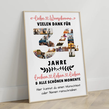 Personalisiertes Poster 34 Geburtstag Für Tochter Sohn Schwester Bruder Nichte & Neffe