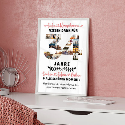 Personalisiertes Poster 34 Geburtstag Für Tochter Sohn Schwester Bruder Nichte & Neffe