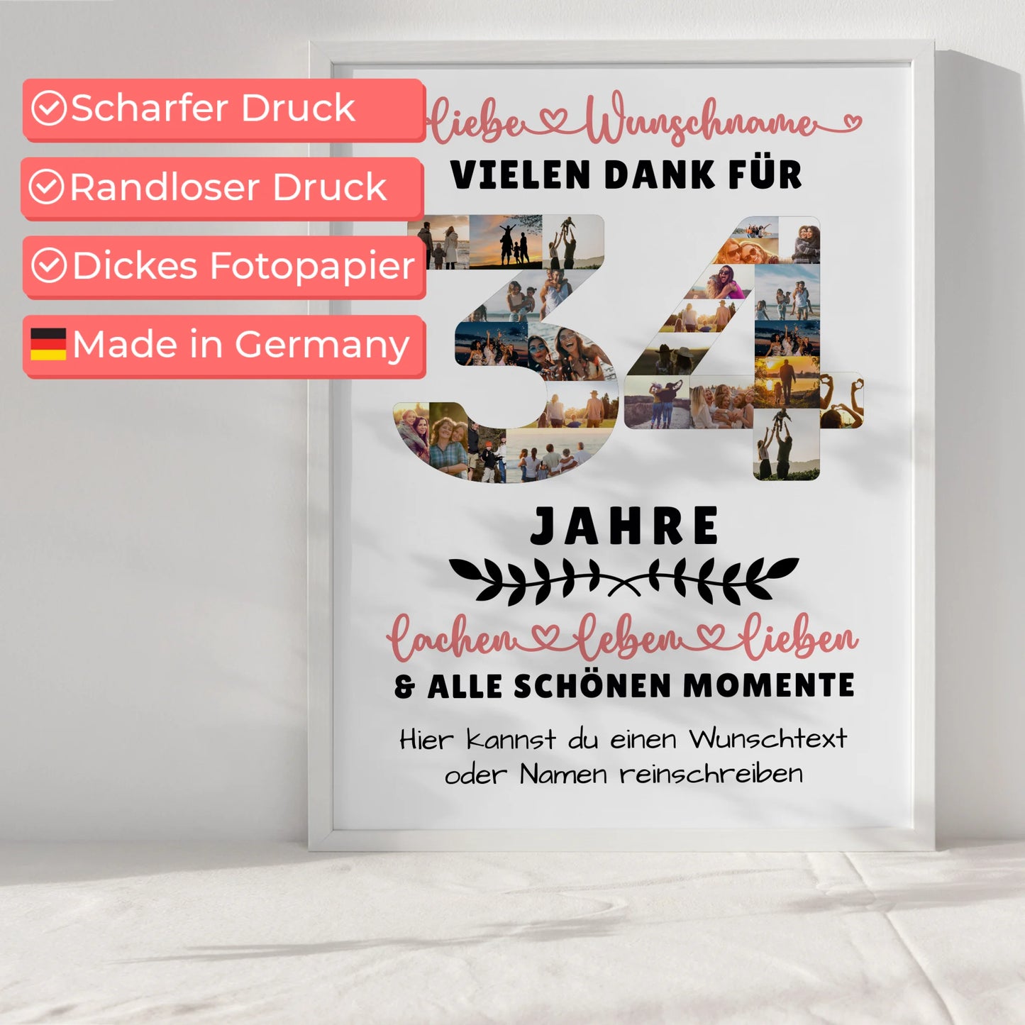 Personalisiertes Poster 34 Geburtstag Für Tochter Sohn Schwester Bruder Nichte & Neffe