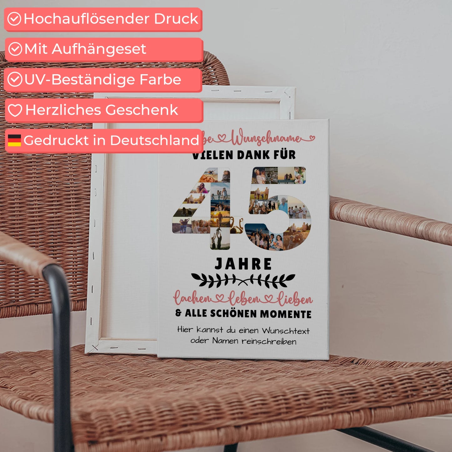 Personalisierte Leinwand 45 Geburtstag Für Mama Papa Schwester & Bruder 5