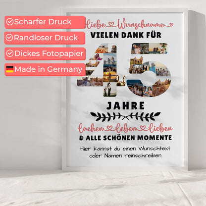 Personalisiertes Poster 45 Geburtstag Für Mama Papa Schwester & Bruder