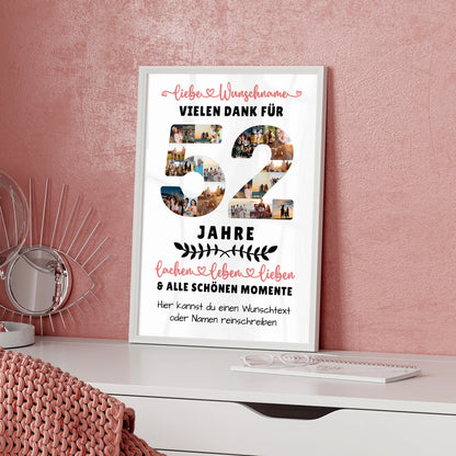 Personalisiertes Poster 52 Geburtstag Für Mama Papa Schwester & Bruder