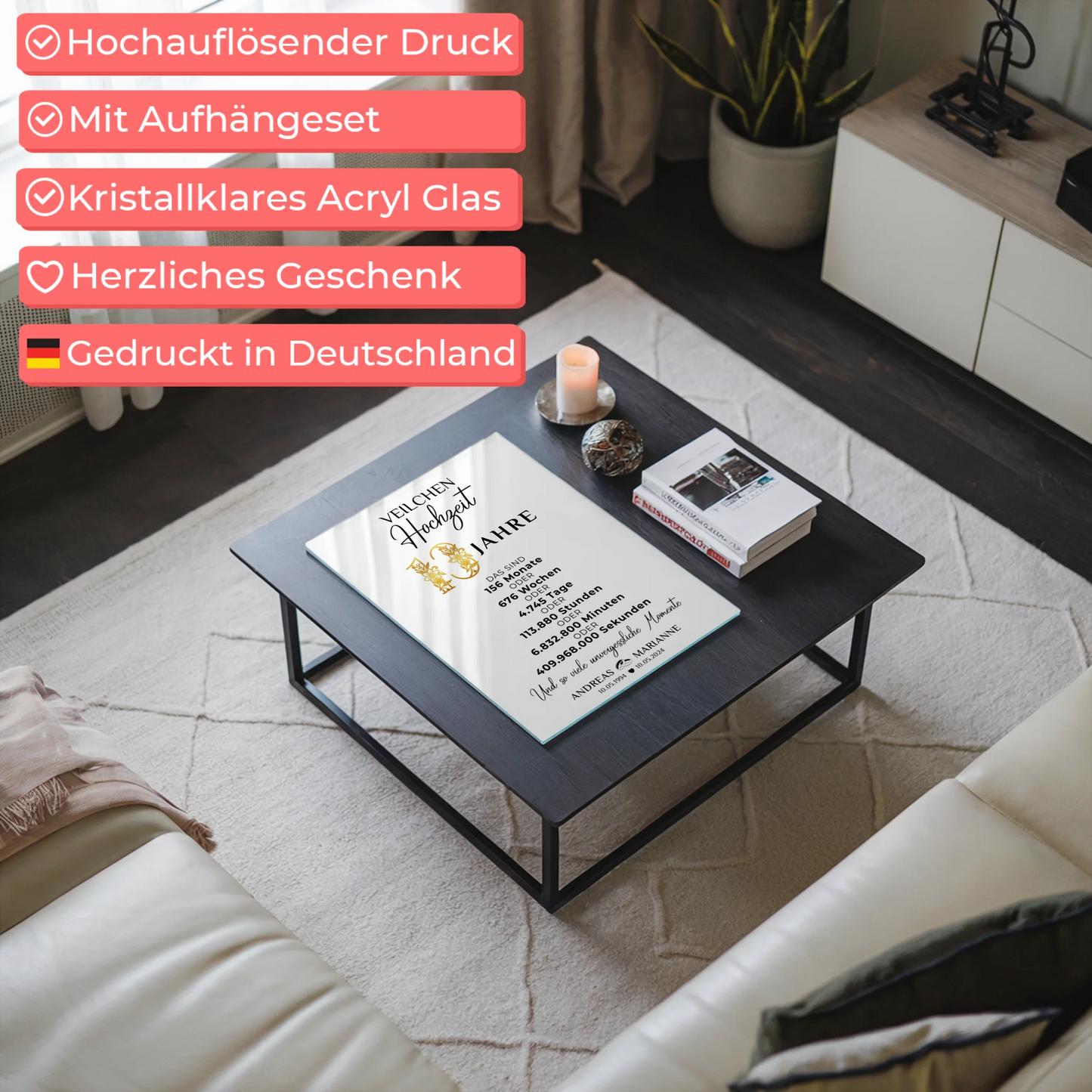 Personalisiertes Acrylglas Bilder als Geschenk Momente 13 Hochzeitstag Veilchenhochzeit