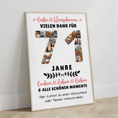 Personalisiertes Poster 71 Geburtstag Für Mama Papa Oma & Opa