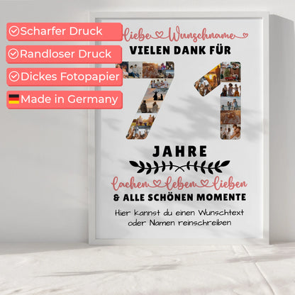 Personalisiertes Poster 71 Geburtstag Für Mama Papa Oma & Opa