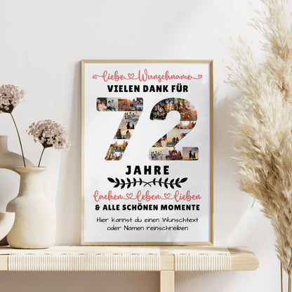 Personalisiertes Poster 72 Geburtstag Für Papa Mama Oma & Opa