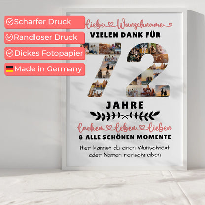 Personalisiertes Poster 72 Geburtstag Für Papa Mama Oma & Opa