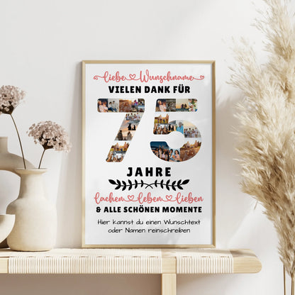Personalisiertes Poster 75 Geburtstag Für Mama Papa Oma & Opa