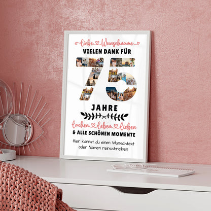 Personalisiertes Poster 75 Geburtstag Für Mama Papa Oma & Opa