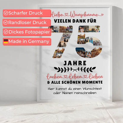 Personalisiertes Poster 75 Geburtstag Für Mama Papa Oma & Opa