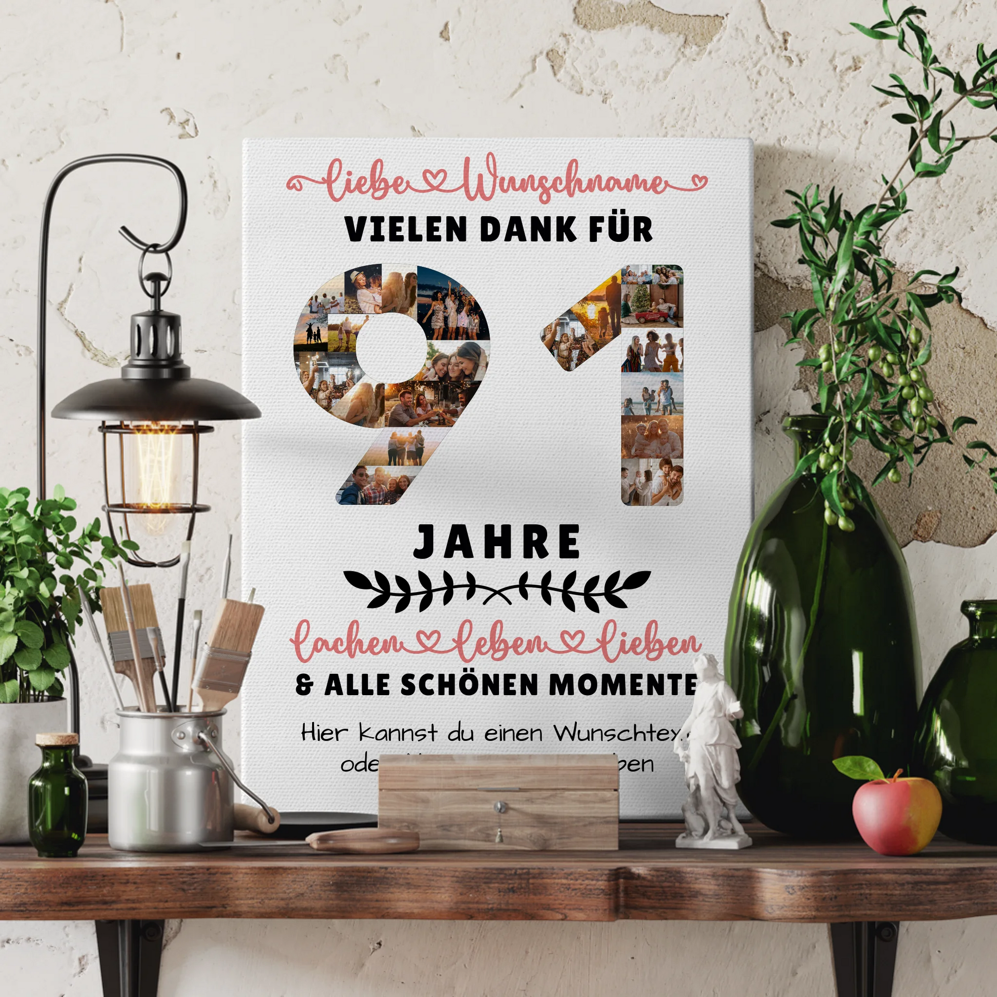 Personalisierte Leinwand 91 Geburtstag Für Opa Oma Papa & Mama 3