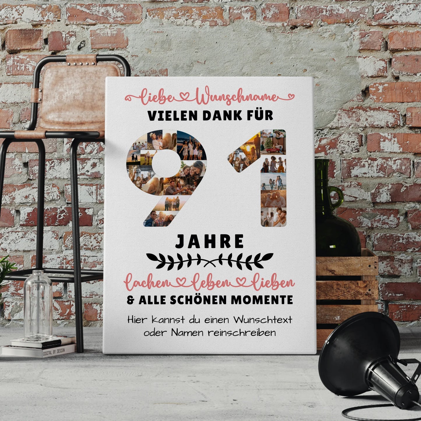 Personalisierte Leinwand 91 Geburtstag Für Opa Oma Papa & Mama 4