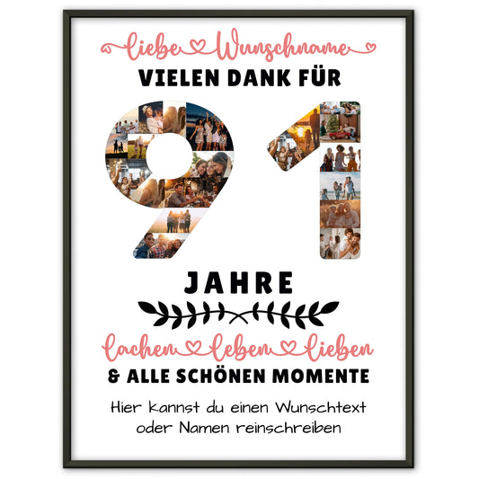 Personalisiertes Poster 91 Geburtstag Für Opa Oma Papa & Mama