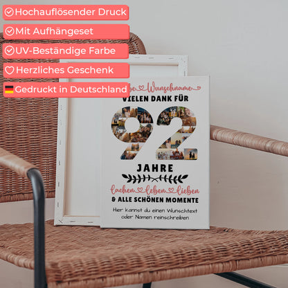Personalisierte Leinwand 92 Geburtstag Für Oma Opa Mama & Papa 5
