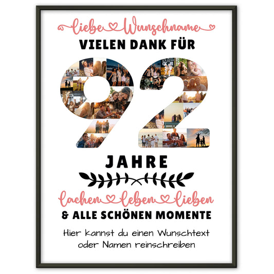 Personalisiertes Poster 92 Geburtstag Für Oma Opa Mama & Papa